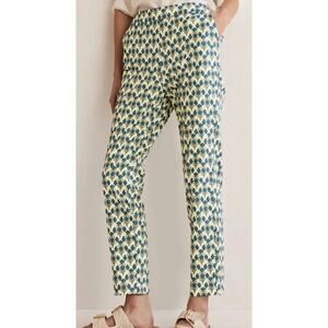 Boden Floral Print Pants Pull On Tapered Trousers Ivory Blue Womens Size 16 / 18